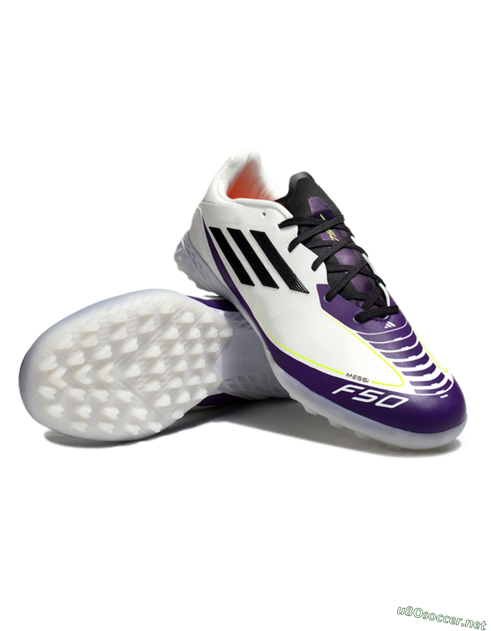 Unisex Messi x Adidas F50 Pro TF Football Shoes - White/Black/Purple 3