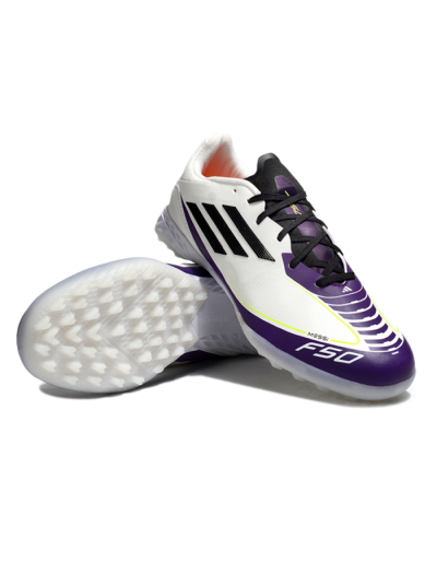 Unisex Messi x Adidas F50 Pro TF Football Shoes - White/Black/Purple
