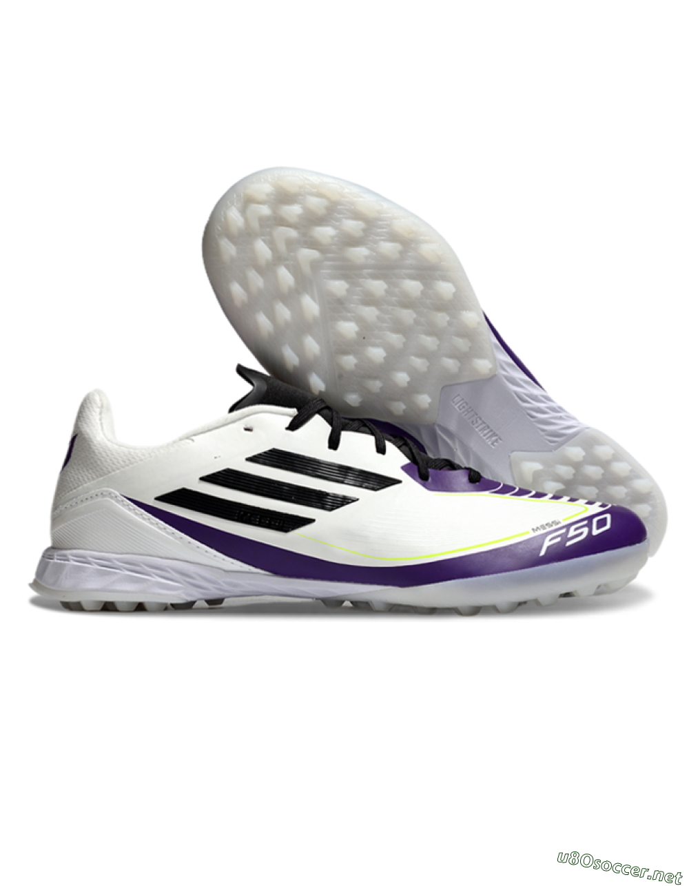 Unisex Messi x Adidas F50 Pro TF Football Shoes - White/Black/Purple 2