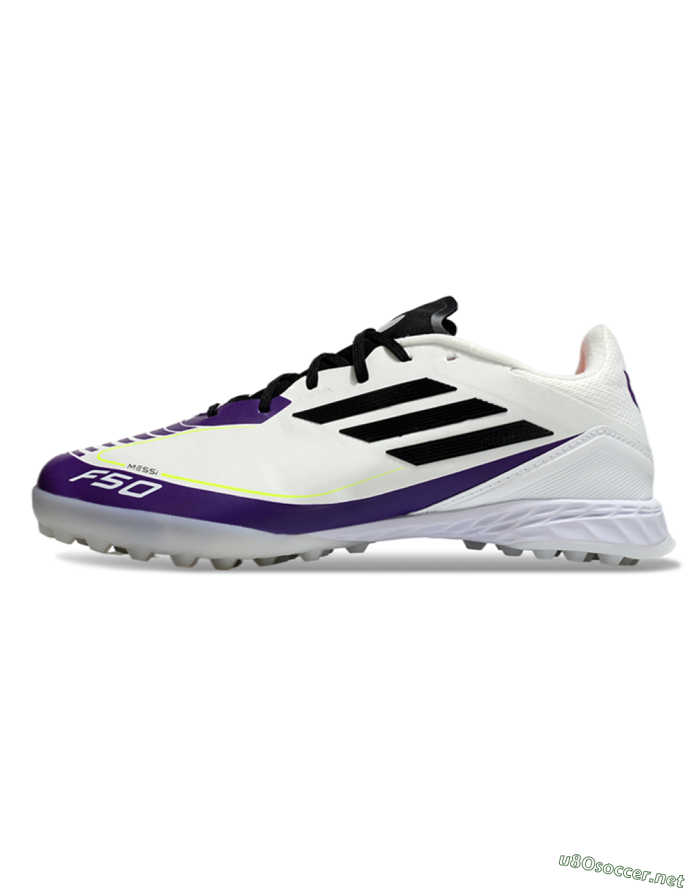 Unisex Messi x Adidas F50 Pro TF Football Shoes - White/Black/Purple 0