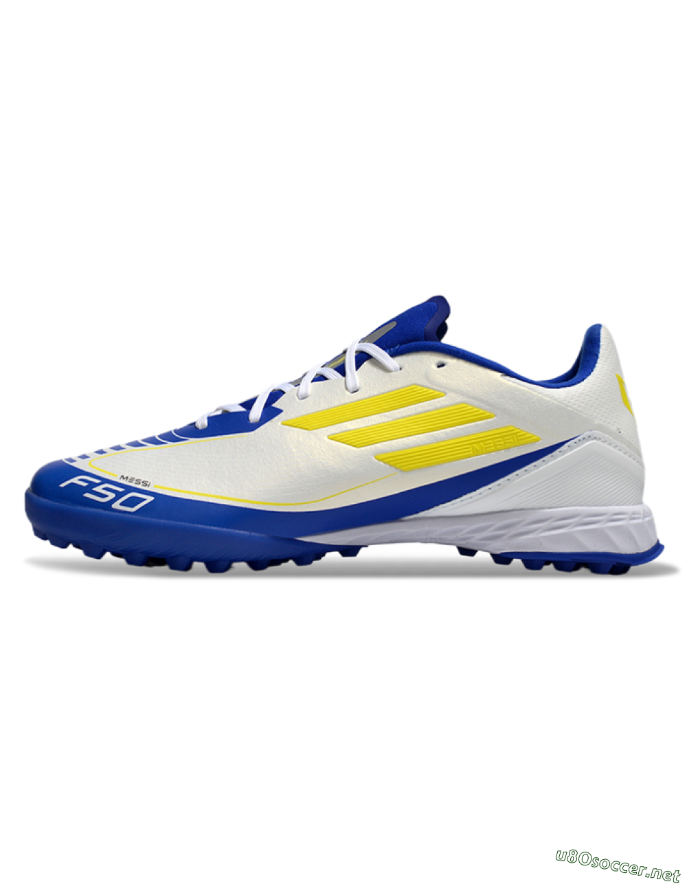 Unisex Messi x Adidas F50 Pro TF Football Shoes - White/Yellow/Blue 0