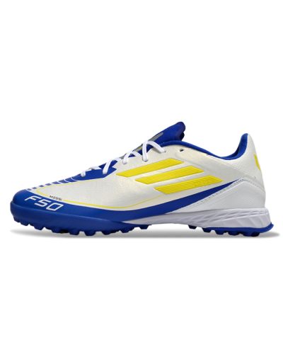 Unisex Messi x Adidas F50 Pro TF Football Shoes - White/Yellow/Blue
