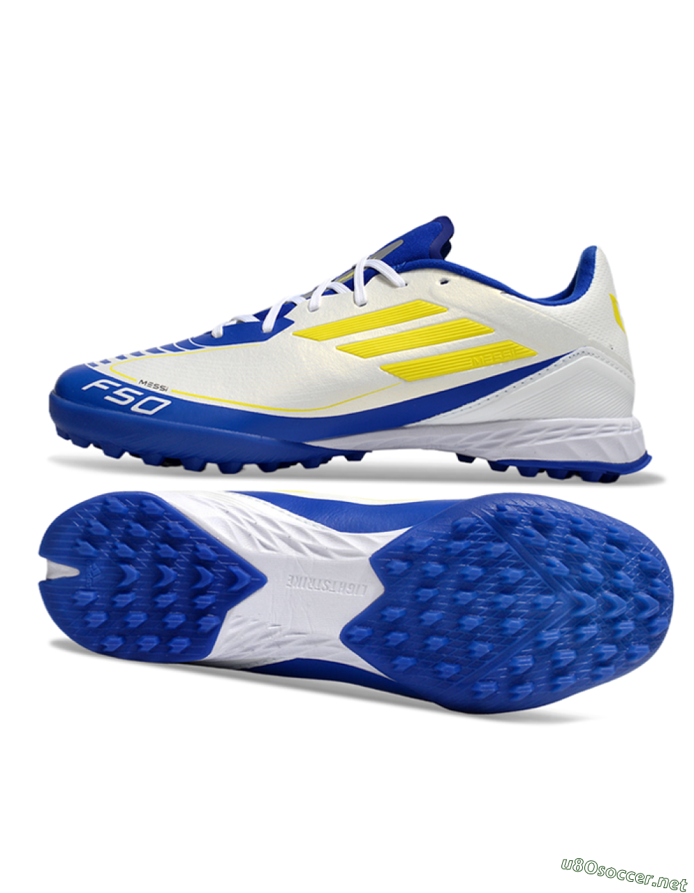 Unisex Messi x Adidas F50 Pro TF Football Shoes - White/Yellow/Blue 1