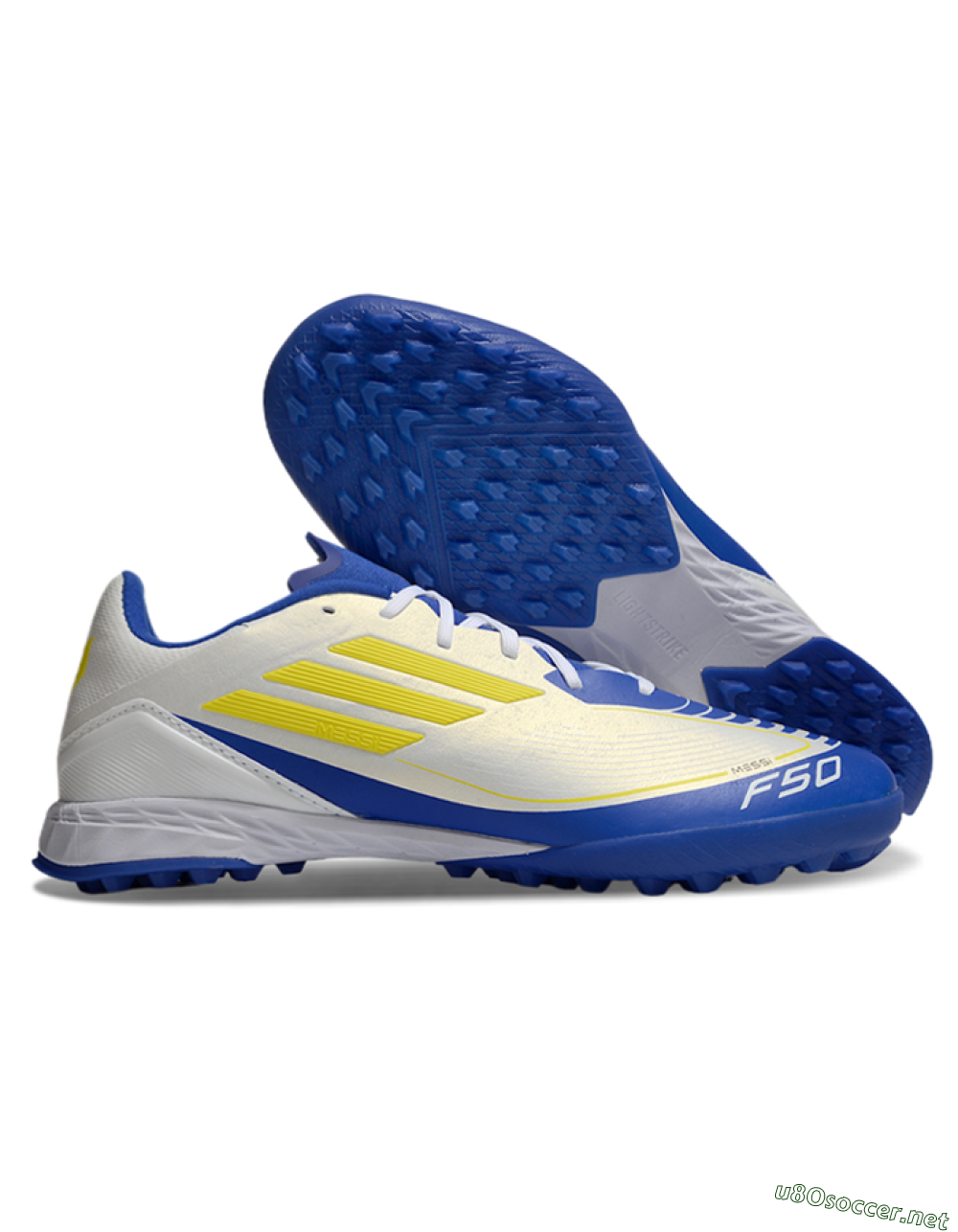 Unisex Messi x Adidas F50 Pro TF Football Shoes - White/Yellow/Blue 2