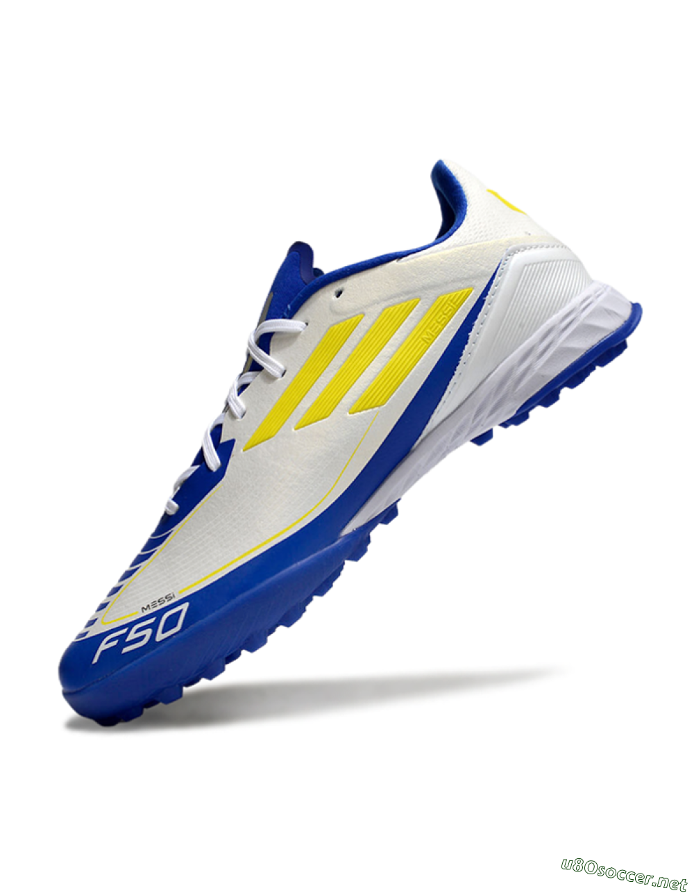 Unisex Messi x Adidas F50 Pro TF Football Shoes - White/Yellow/Blue 5
