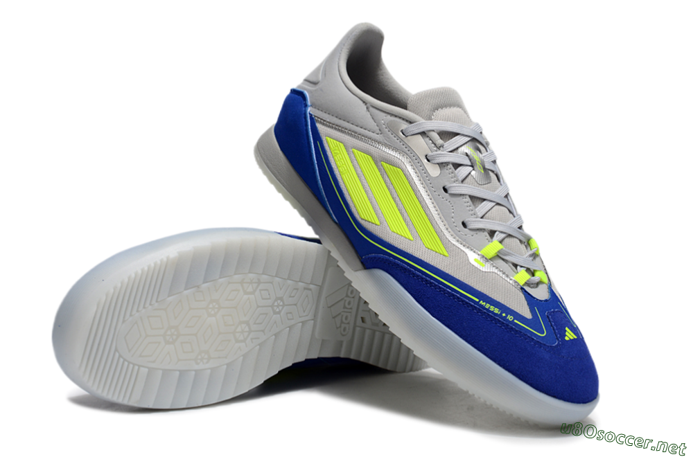 Men's Messi x Adidas F50 Elite IC Football Shoes - Grey//Yellow/Blue 3