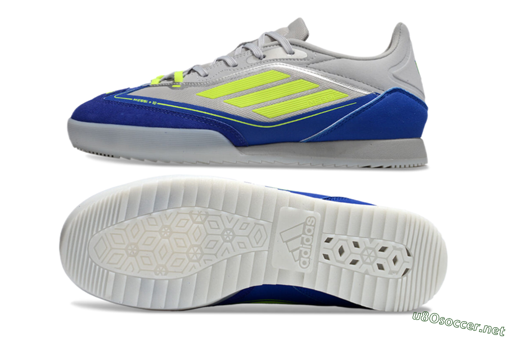 Men's Messi x Adidas F50 Elite IC Football Shoes - Grey//Yellow/Blue 1