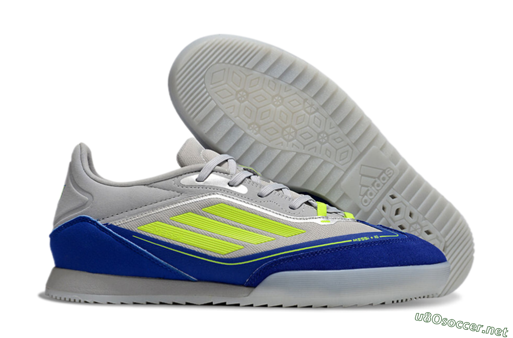Men's Messi x Adidas F50 Elite IC Football Shoes - Grey//Yellow/Blue 2
