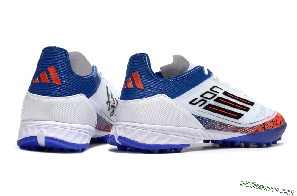 Men's Adidas F50 Pro TF Football Shoes - White/Red/Blue 6