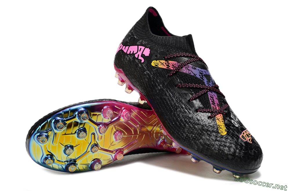 Men's Puma Future Ultimate MG Football Boots - Black/Pink/Yellow 3