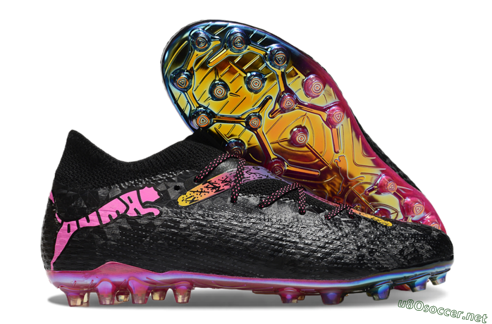 Men's Puma Future Ultimate MG Football Boots - Black/Pink/Yellow 2
