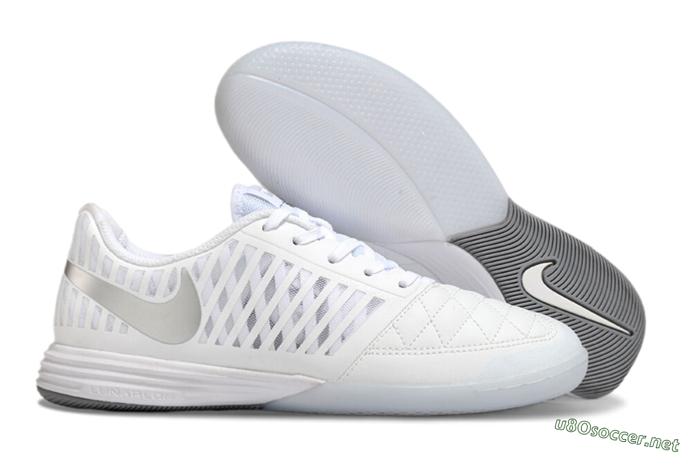 Men's Nike Lunar Gato 2 IC Football Shoes - White/Silver 2