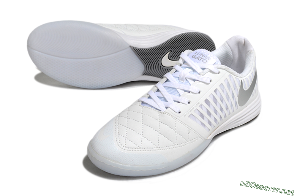 Men's Nike Lunar Gato 2 IC Football Shoes - White/Silver 3