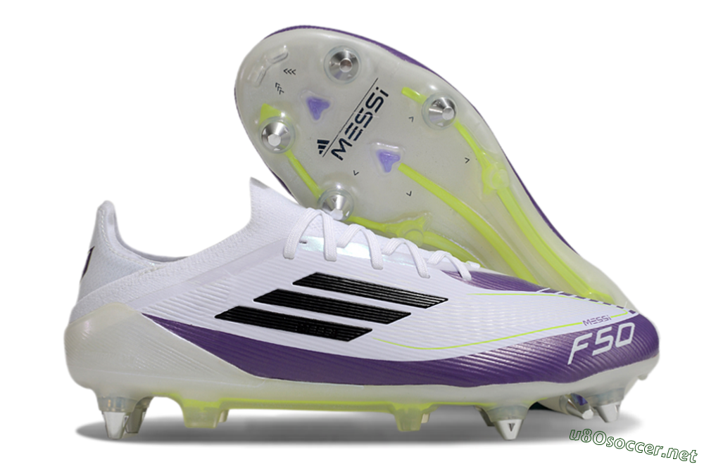 Men's Messi x Adidas F50 Elite SG Football Boots - White/Black/Purple 2