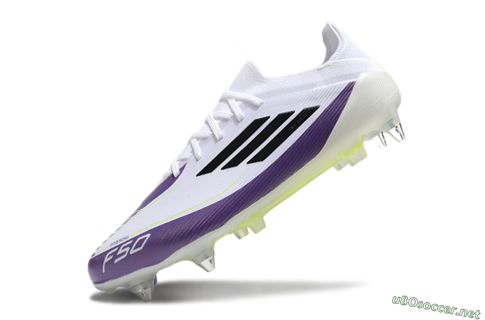 Men's Messi x Adidas F50 Elite SG Football Boots - White/Black/Purple 5