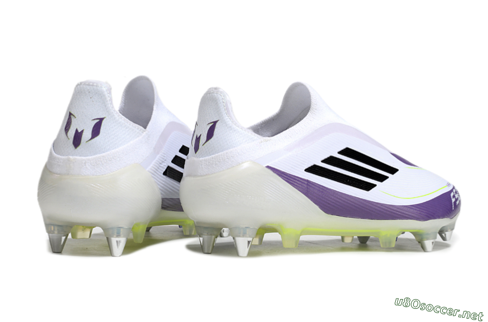 Men's Messi x Adidas F50 Elite Laceless SG Football Boots - White/Black/Purple 6