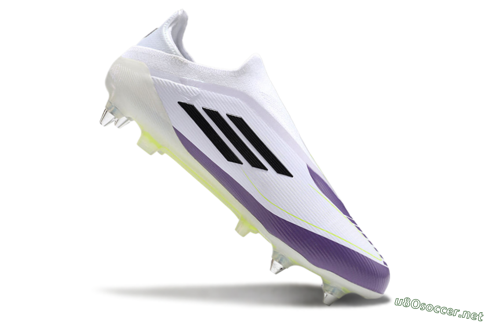 Men's Messi x Adidas F50 Elite Laceless SG Football Boots - White/Black/Purple 4