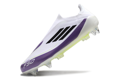 Men's Messi x Adidas F50 Elite Laceless SG Football Boots - White/Black/Purple