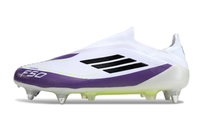 Men's Messi x Adidas F50 Elite Laceless SG Football Boots - White/Black/Purple
