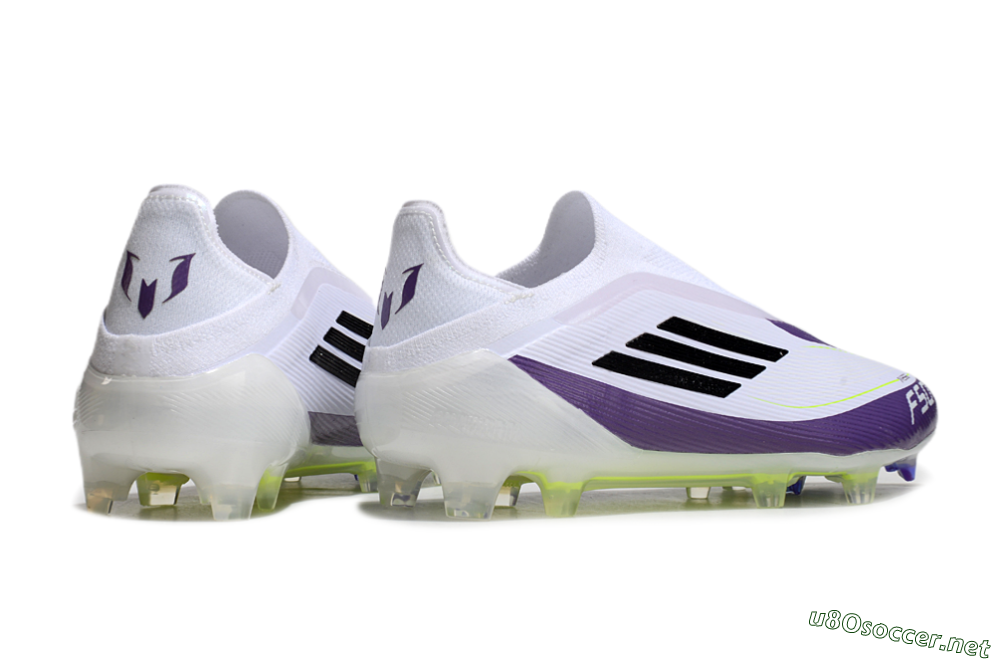 Men's Messi x Adidas F50 Elite Laceless FG Football Boots - White/Black/Purple 6