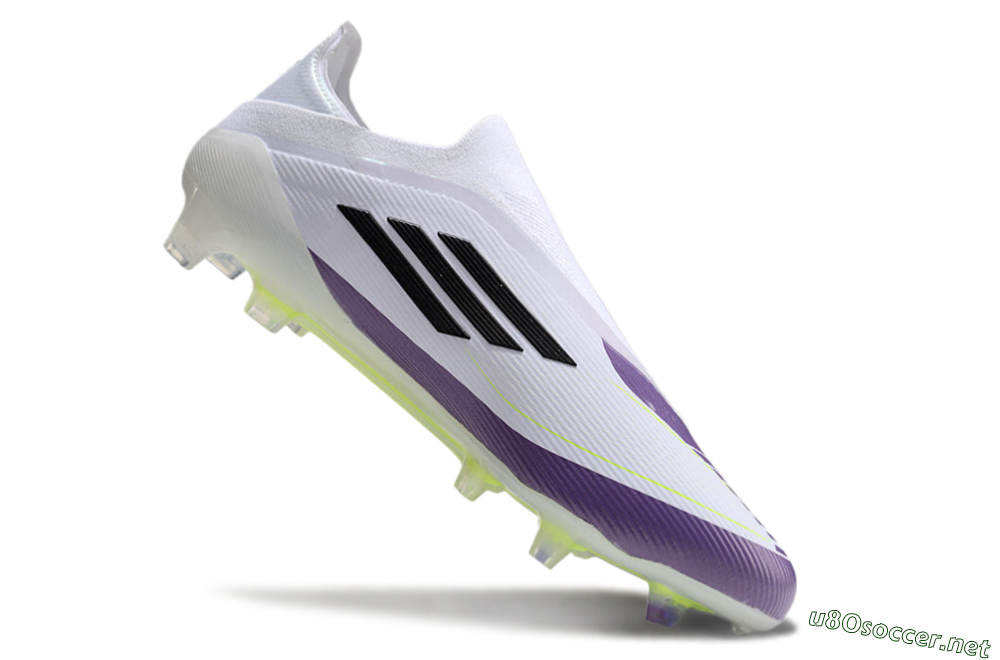 Men's Messi x Adidas F50 Elite Laceless FG Football Boots - White/Black/Purple 4