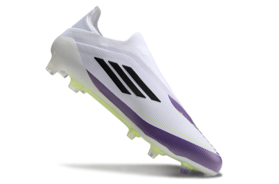 Men's Messi x Adidas F50 Elite Laceless FG Football Boots - White/Black/Purple