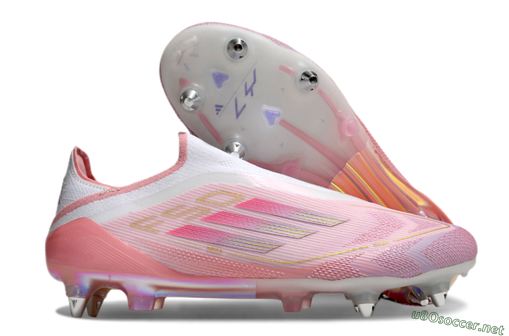 Men's Adidas F50 304 Elite Laceless SG Football Boots - Pink/White/Gold 2