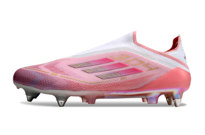 Men's Adidas F50 304 Elite Laceless SG Football Boots - Pink/White/Gold