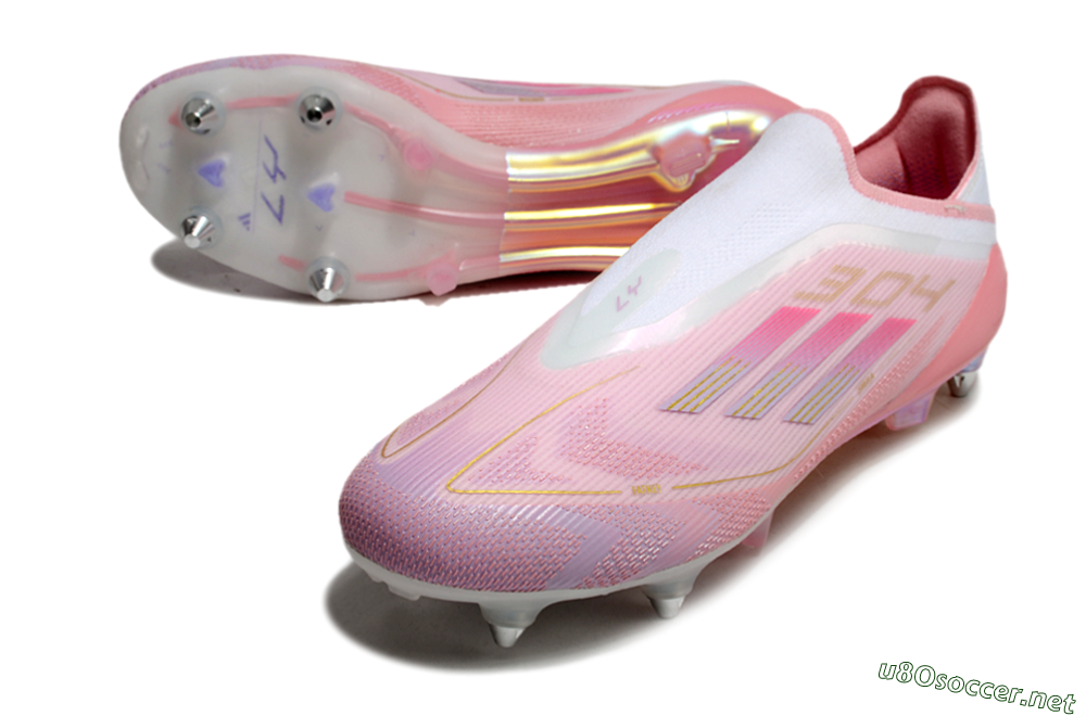 Men's Adidas F50 304 Elite Laceless SG Football Boots - Pink/White/Gold 3