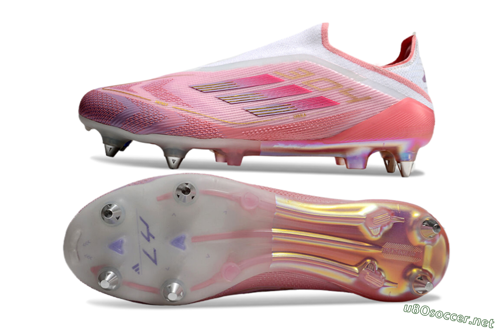 Men's Adidas F50 304 Elite Laceless SG Football Boots - Pink/White/Gold 1
