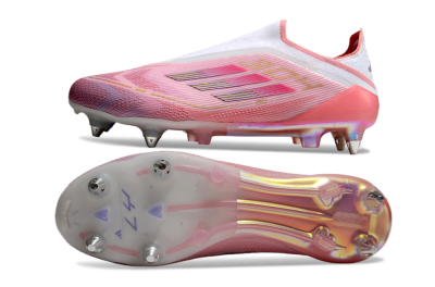 Men's Adidas F50 304 Elite Laceless SG Football Boots - Pink/White/Gold