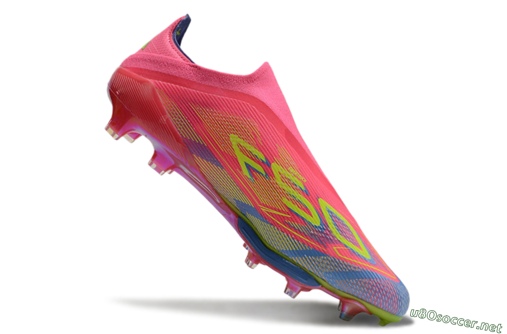 Men's didas F50+ Elite Lightstrike Pro Laceless FG Football Boots - Red/Yellow/Blue 4