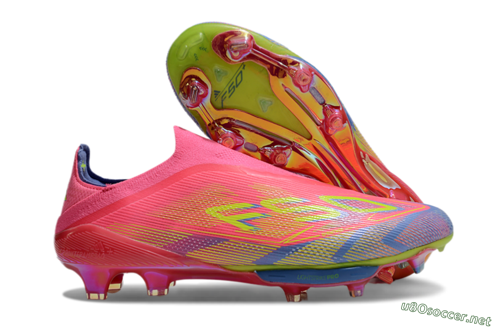 Men's didas F50+ Elite Lightstrike Pro Laceless FG Football Boots - Red/Yellow/Blue 2