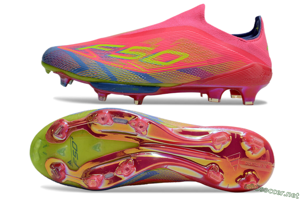 Men's didas F50+ Elite Lightstrike Pro Laceless FG Football Boots - Red/Yellow/Blue 1