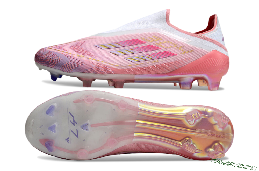 Men's Adidas F50 Elite Laceless FG Football Boots - White/Pink/Gold 6