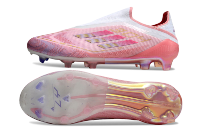 Men's Adidas F50 Elite Laceless FG Football Boots - White/Pink/Gold