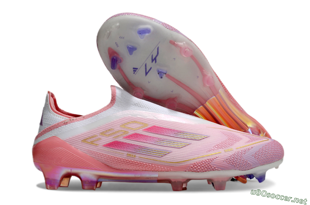Men's Adidas F50 Elite Laceless FG Football Boots - White/Pink/Gold 1