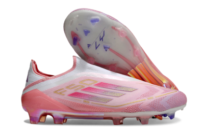 Men's Adidas F50 Elite Laceless FG Football Boots - White/Pink/Gold