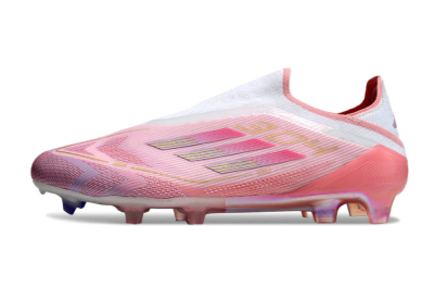 Men's Adidas F50 Elite Laceless FG Football Boots - White/Pink/Gold