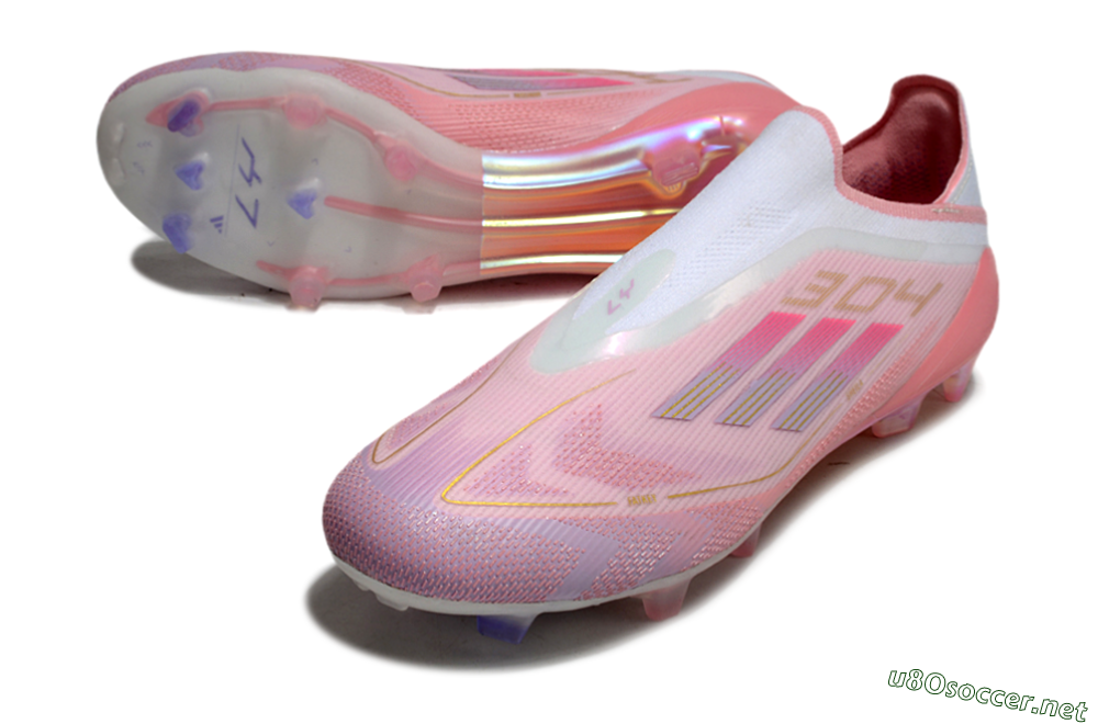 Men's Adidas F50 Elite Laceless FG Football Boots - White/Pink/Gold 0