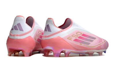 Men's Adidas F50 Elite Laceless FG Football Boots - White/Pink/Gold