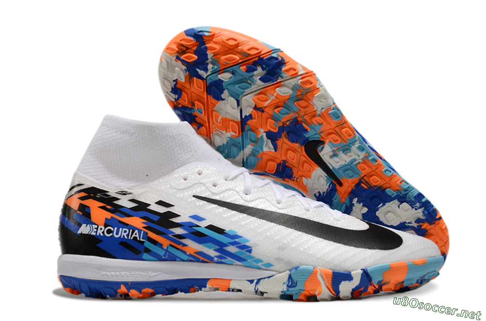Unisex Nike Air Zoom Mercurial Superfly 10 Elite TF Football Shoes - White/Blue/Orange 2