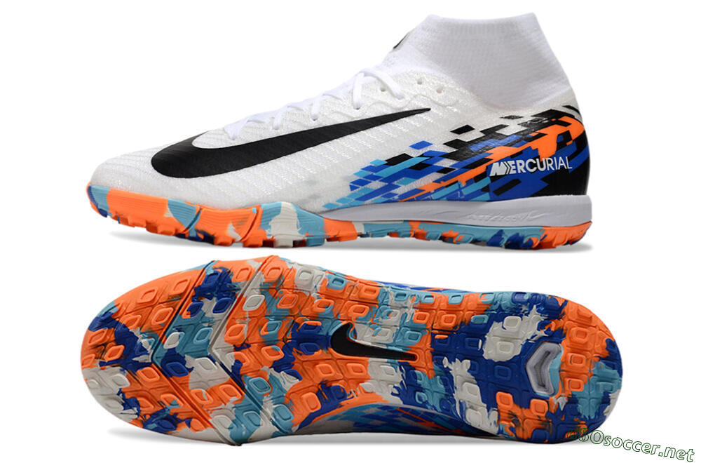 Unisex Nike Air Zoom Mercurial Superfly 10 Elite TF Football Shoes - White/Blue/Orange 1