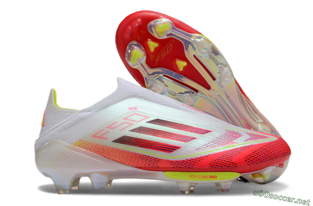 Unisex Adidas F50+ Elite Lightstrike Pro Laceless FG Football Boots - White/Red/Yellow 2