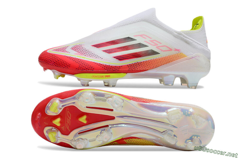 Unisex Adidas F50+ Elite Lightstrike Pro Laceless FG Football Boots - White/Red/Yellow 1