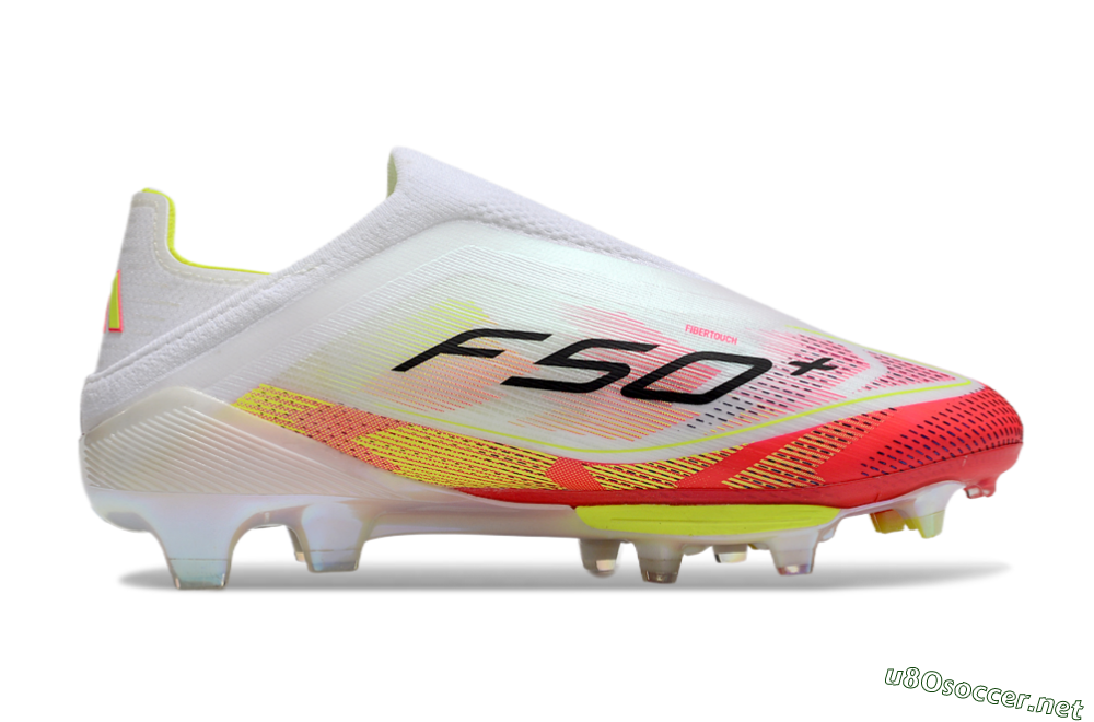 Unisex Adidas F50+ Elite Lightstrike Pro Laceless FG Football Boots - White/Red/Yellow 7