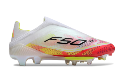 Unisex Adidas F50+ Elite Lightstrike Pro Laceless FG Football Boots - White/Red/Yellow