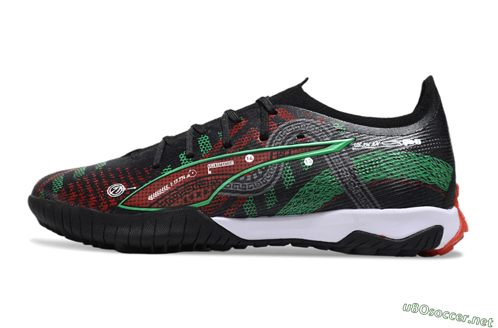 Men's Puma Ultra Ultimate TF Football Shoes - Black/Red/Green 0