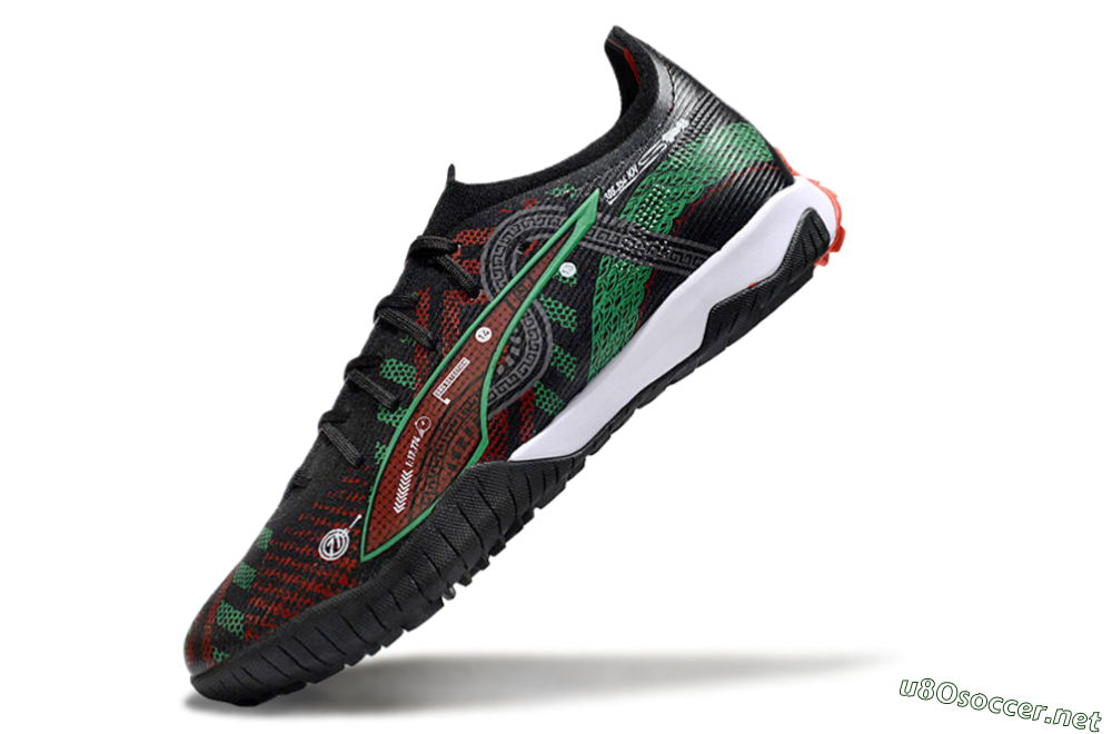 Men's Puma Ultra Ultimate TF Football Shoes - Black/Red/Green 5