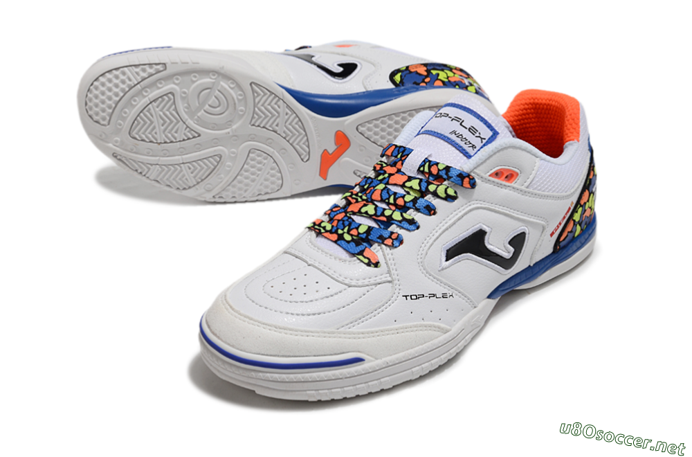 Men's Joma Top Flex IC Football Shoes - White/Black/Blue 3
